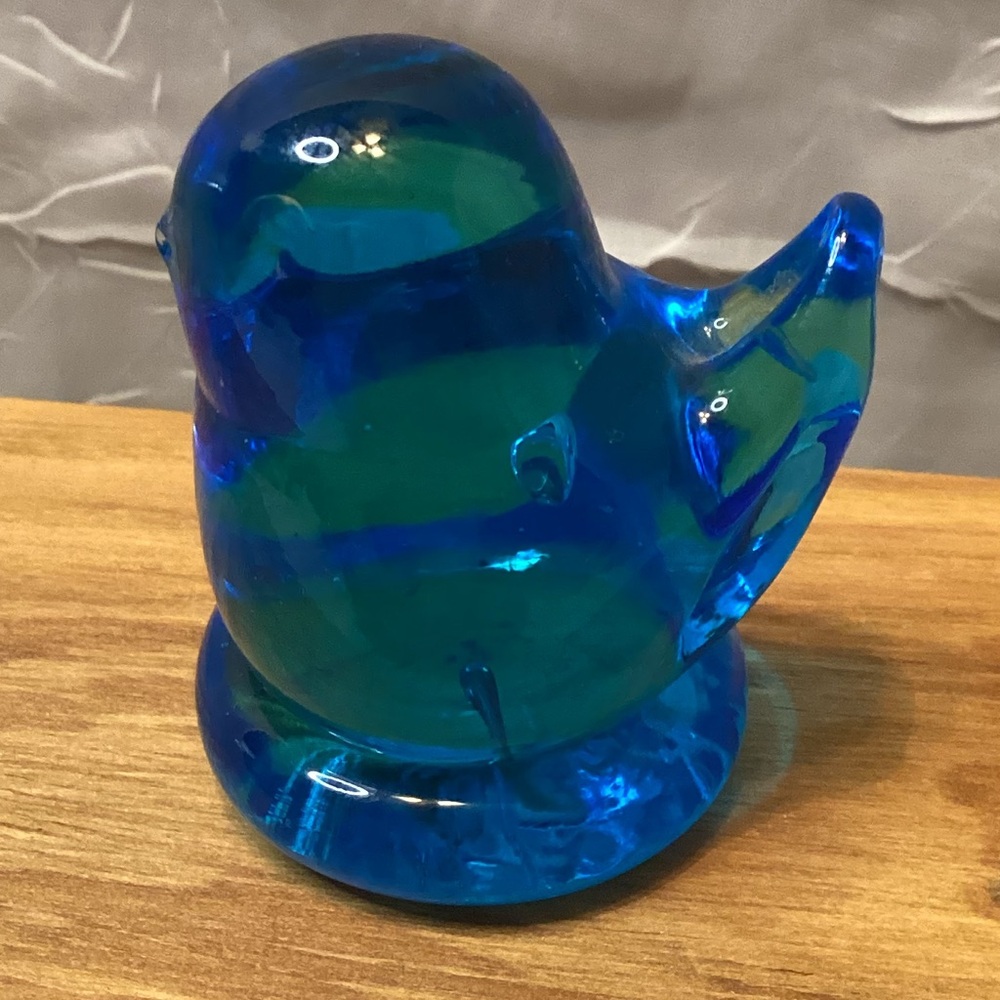 Bluebird of Happiness Hand Blown Glass Art Signed Leo Ward 1986 Collectible